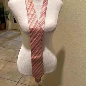 MCM Mens 100% Silk Neck Tie Multishade Stripes Red Pink Holiday Candycane Office